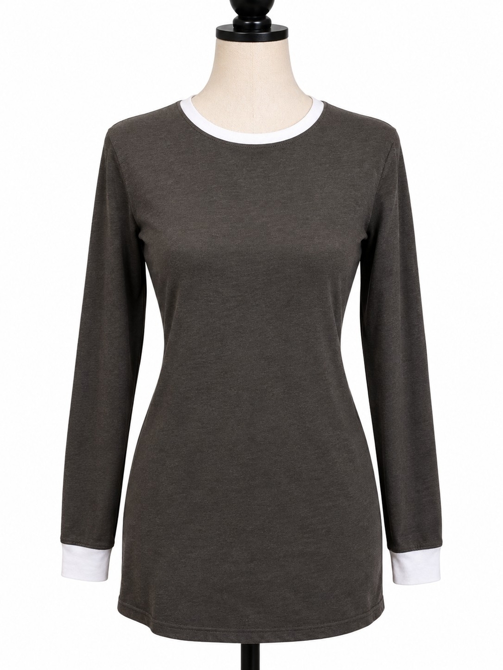 Forever 21 Women’s M Dark Green White Ringer Long Sleeve Top